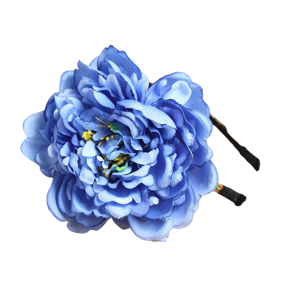 Bridal Headdress Simulation Peony Headwear Holiday Head Wedding Hair Bands Hair Accessory (Blue)