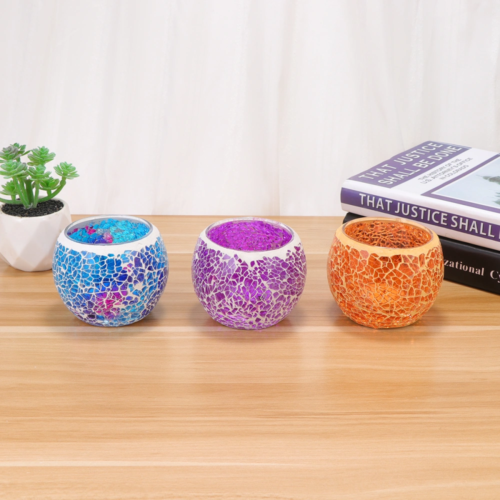 3PCS Gorgeous Mosaic Glass Candle Holder Colorful Vintage Patch Tealight Cup Desktop Ornament for Home Decor Party Wedding