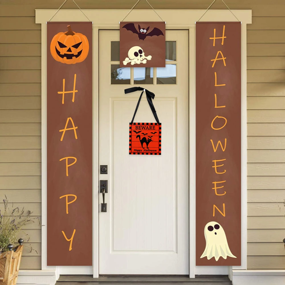 2Pcs Halloween Door Hanging Doorplate Wall Decor Hanging Wood Board Decor