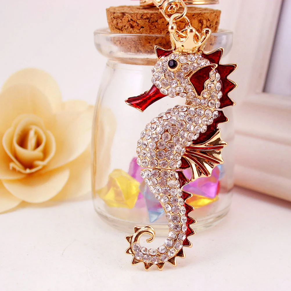2pcs Simulation Sea Horse Pendants Keychain Decoration Fashion Hanging Ornament for Key Bag Pouch Golden Yellow and Red