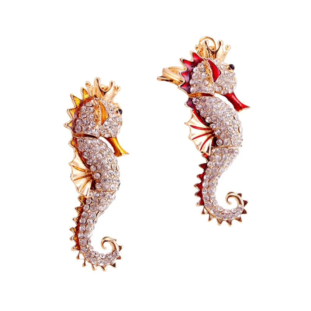 2pcs Simulation Sea Horse Pendants Keychain Decoration Fashion Hanging Ornament for Key Bag Pouch Golden Yellow and Red