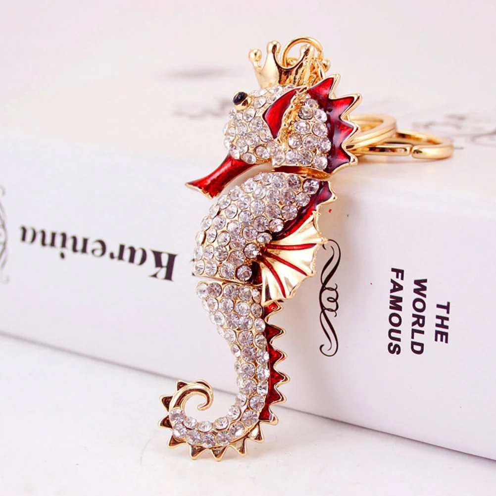 2pcs Simulation Sea Horse Pendants Keychain Decoration Fashion Hanging Ornament for Key Bag Pouch Golden Yellow and Red
