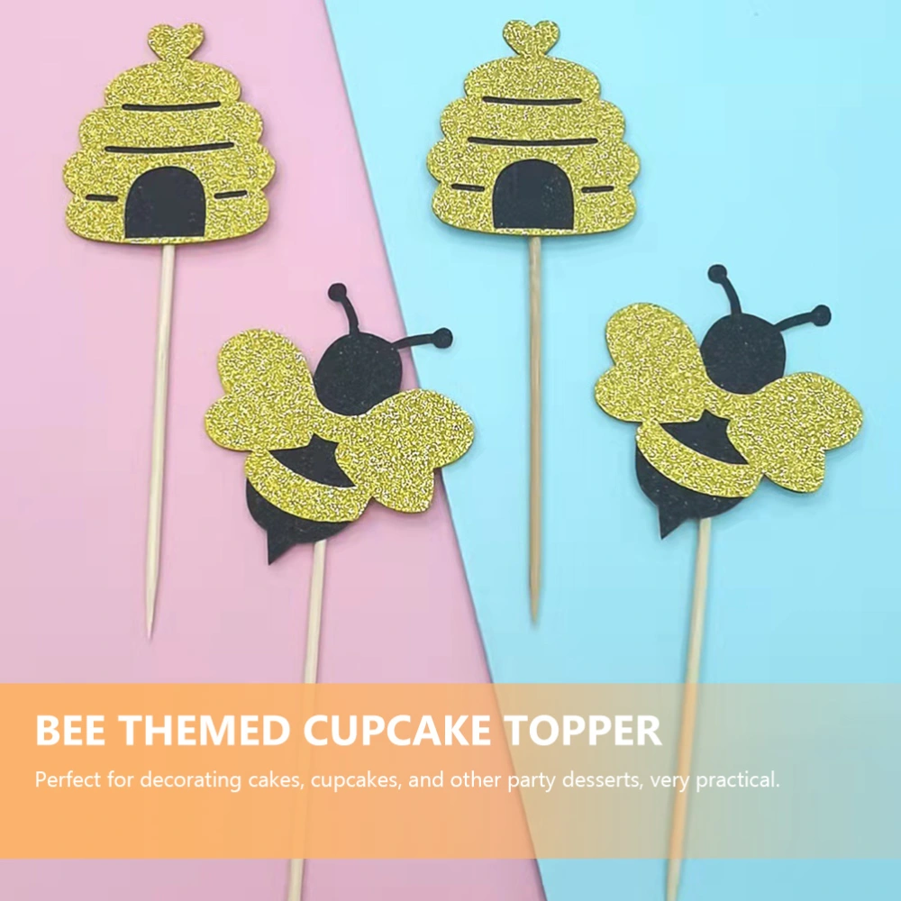 30pcs Bee and Honeycomb Shape Design Cake Picks Cake Decorations Bee Themed Cupcake Ornaments