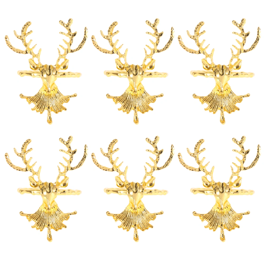 6pcs Christmas Reindeer Head Napkin Rings Fashion Alloy Napkin Holders Napkin Buckles for Holiday Wedding Christmas (Golden)