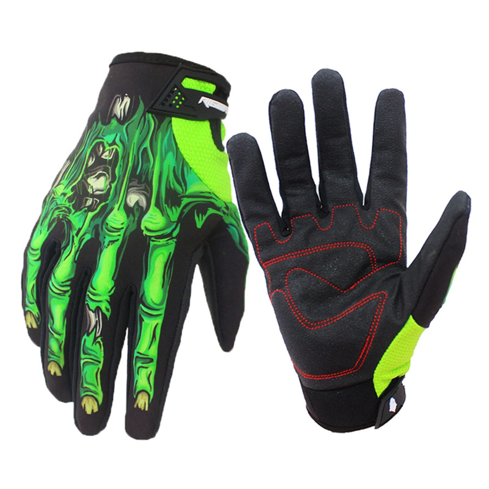 1 Pair of Winter Gloves Waterproof Touch Screen Finger Gloves Skull Pattern Warm Hands Protection Cover for Outdoor Motorcycle Climbing Hiking (Green, Size L)