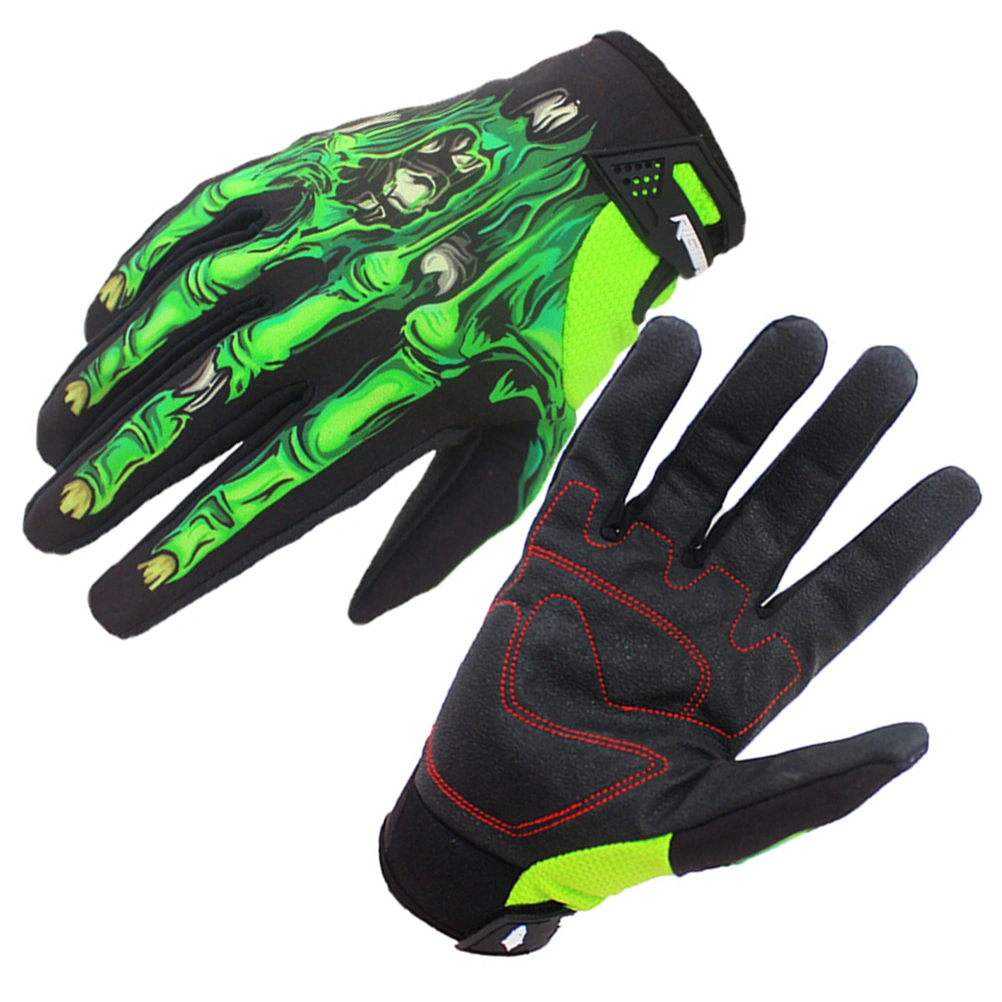 1 Pair of Winter Gloves Waterproof Touch Screen Finger Gloves Skull Pattern Warm Hands Protection Cover for Outdoor Motorcycle Climbing Hiking (Green, Size L)