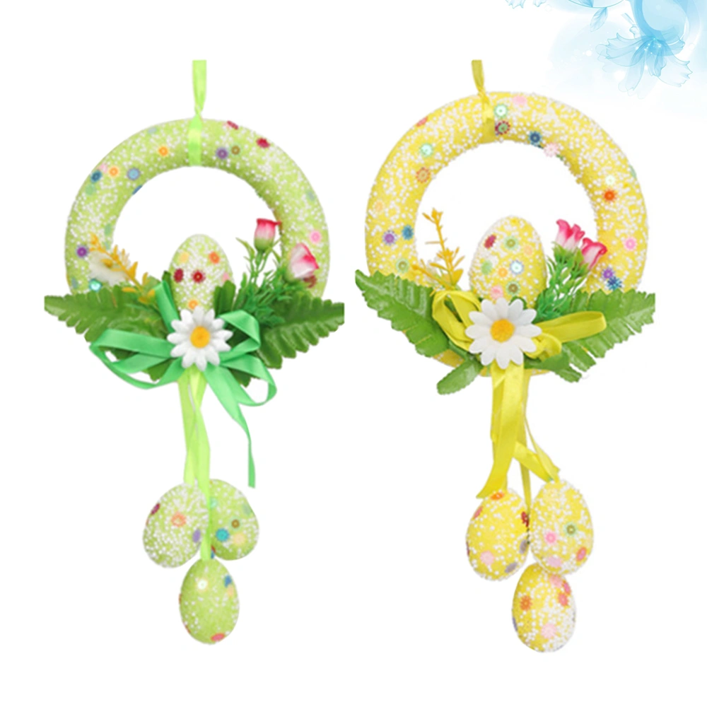 2pcs Easter Egg Hanging Ornament Wreath Garland Pendant Easter Craft Egg Decoration Gift Home Door Decor(Random Color)