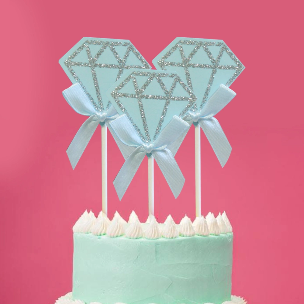 5Pcs Dessert Cakes Toppers Decoration Shiny Diamond Bithday Party Cake Picks (Sky-blue)