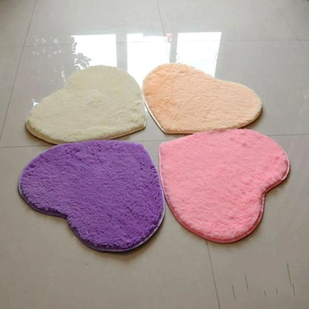 Heart Shape Fluffy Floor Mat Non-slip Area Rugs Carpet for Bedroom Dinning Room 30 x 40cm (Light Purple)