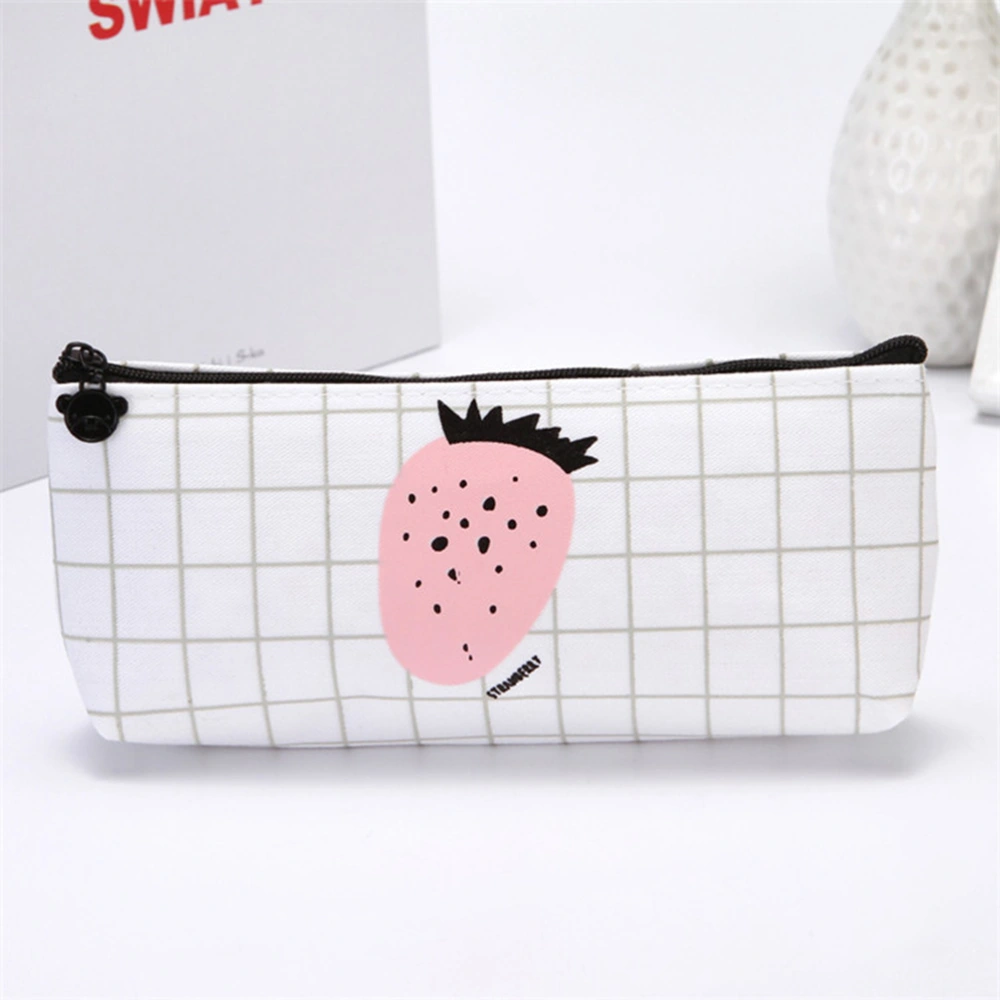 Cartoon Canvas Pen Pencil Case Stationery Bag Cosmetic Makeup Pouch (Large Strawberry)