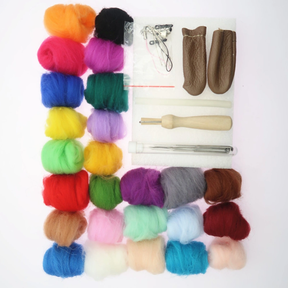 1 Set Needle Felting Wool Kit 25 Color Wool Roving Fiber Wool Yarn Fibre with Tool