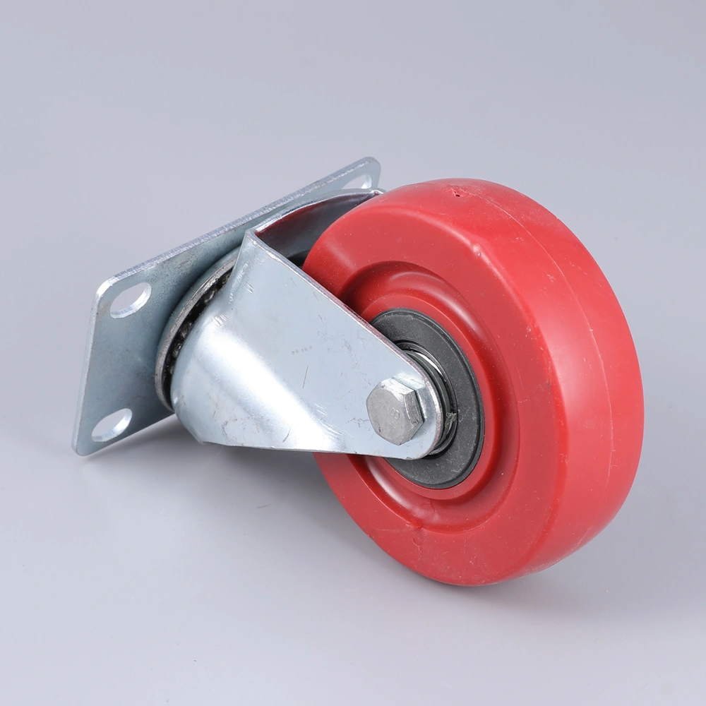 1Pc 4 Inch Jujube Red Anti-winding Universal Wheel Double-axis Casters with Steering Braking (Red+Silver)