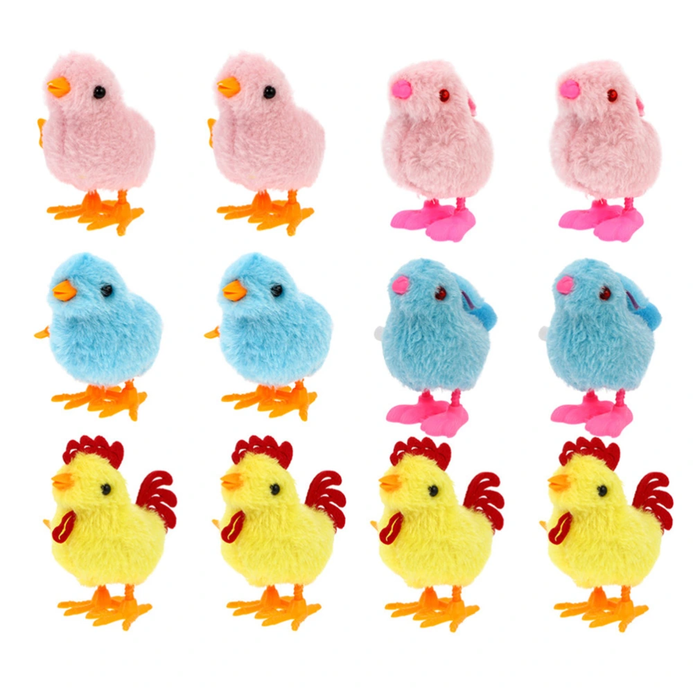 12pcs Lovely Plush Chicks Rooster Bunnies Clockwork Toys Kids Wind Up Playthings