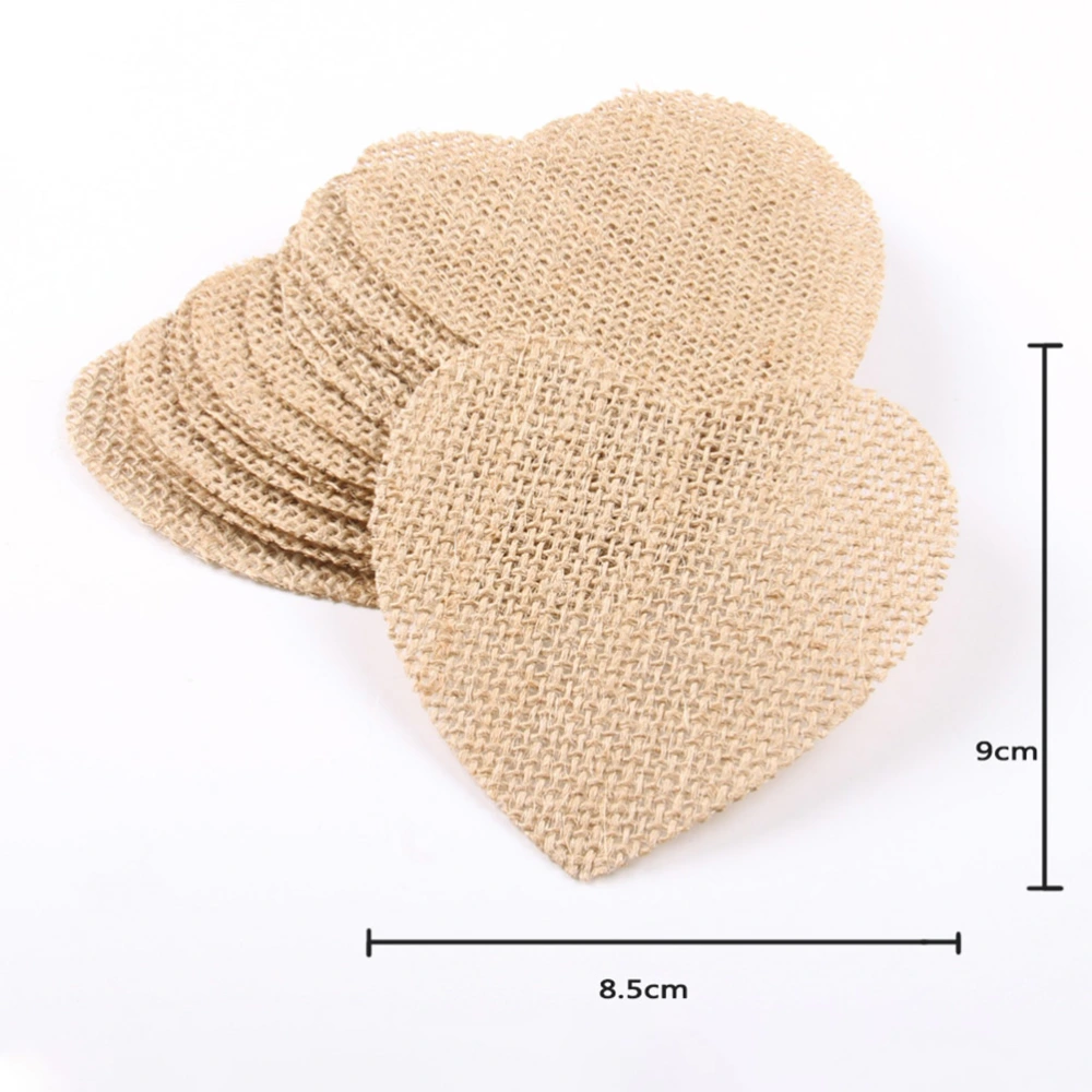 10 pcs Christmas Wedding Ornament Vintage Linen Slice Craft for Decoration Use Love Heart Style (Linen Color)