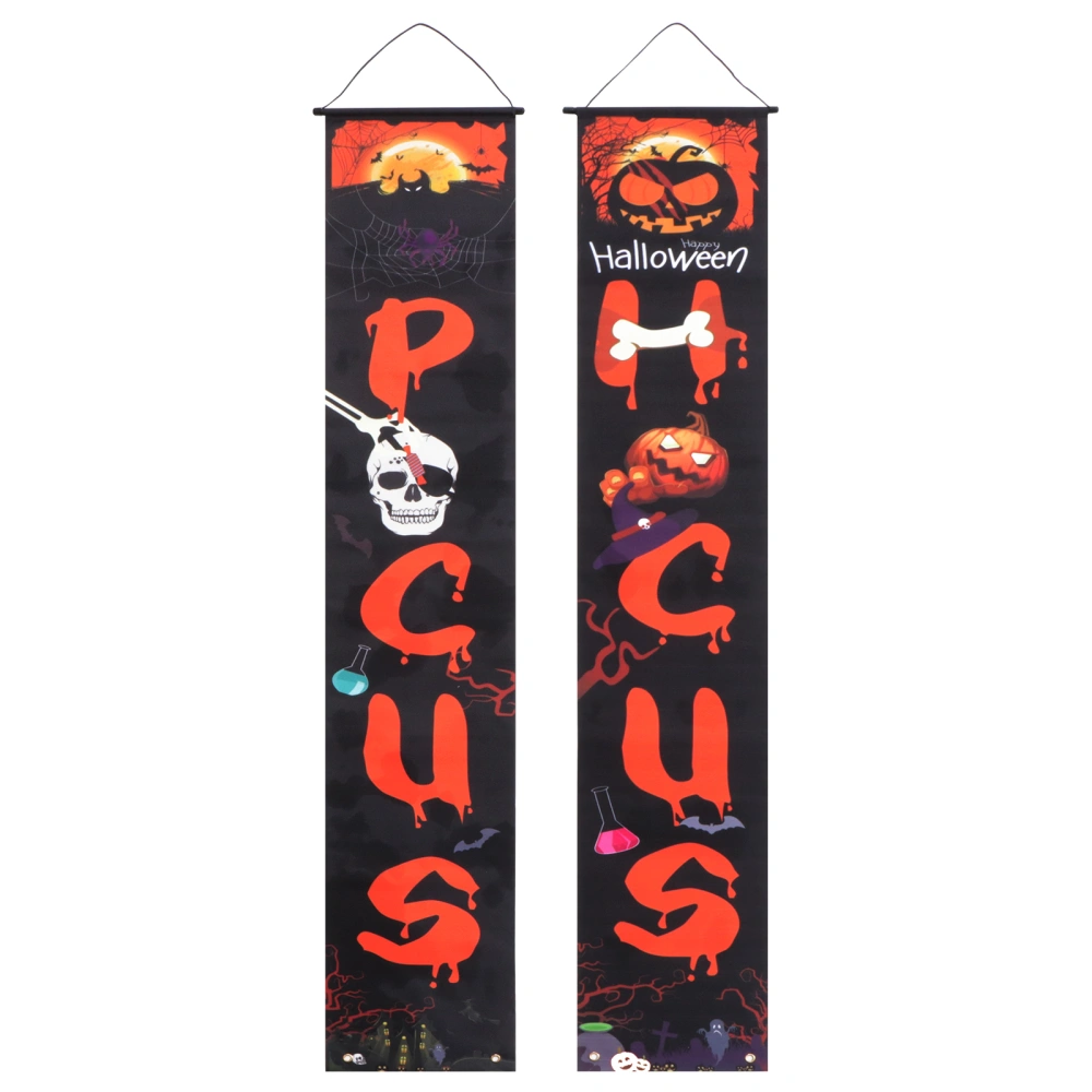 1 Pair Halloween Theme Hanging Sign Pumpkin Printing Porch Sign Banners Front Door Curtain Home Door Garden Flags