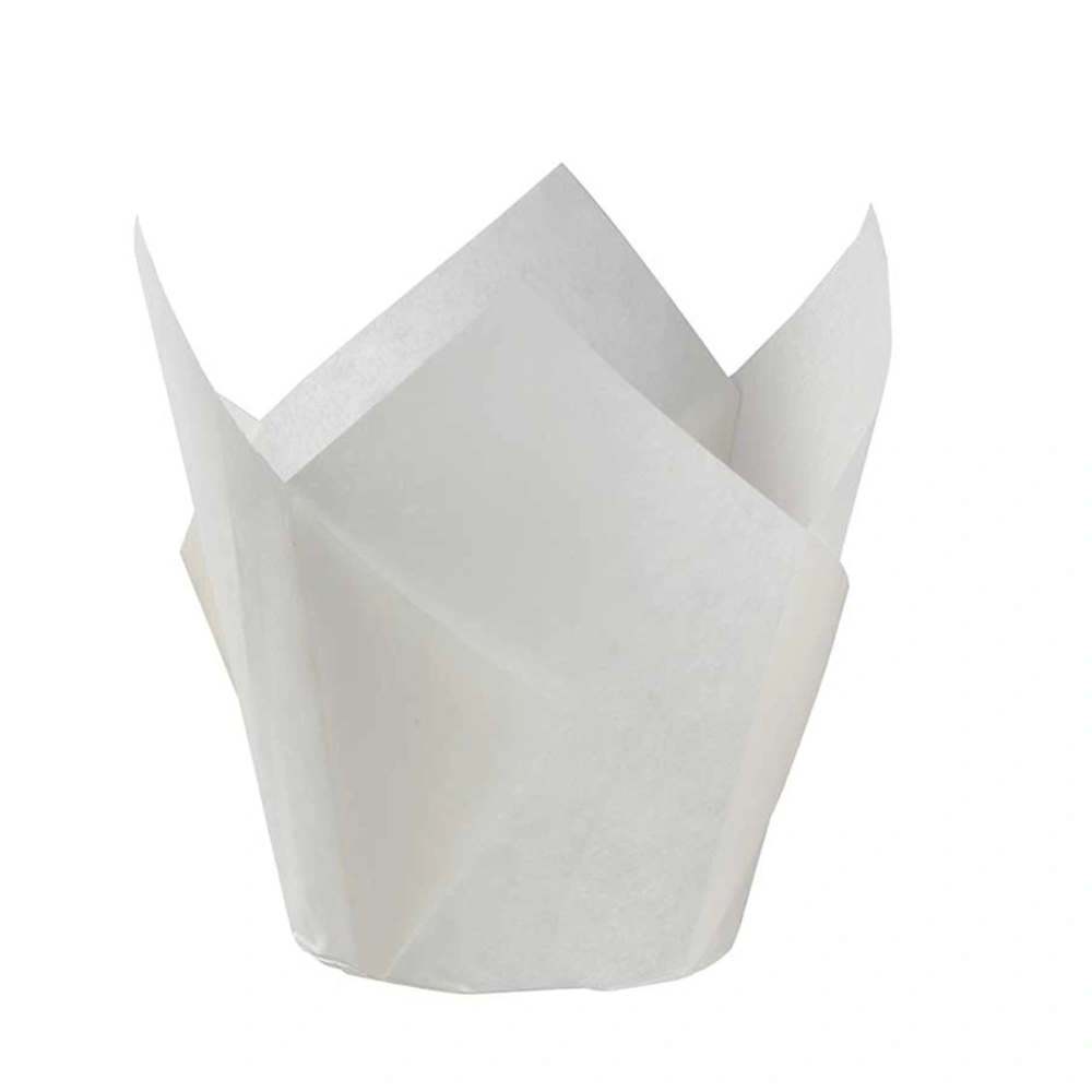 100Pcs Cupcake Wrappers Baking Cups Tulip Shape Liners Muffin Cake Cup Party Favors - White