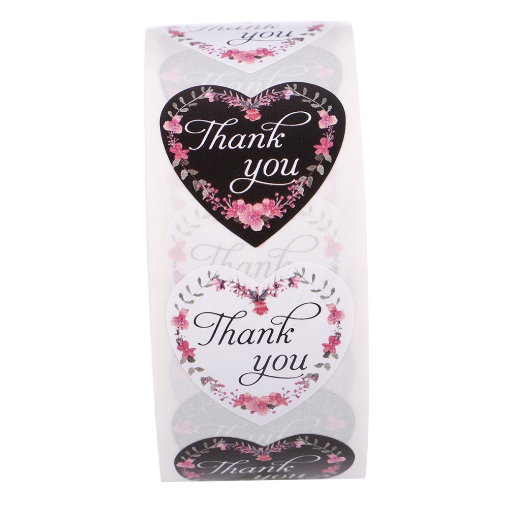 1 Roll/500pcs Thank You Words Sticker Heart Shaped DIY Sticker Baking Packing Label Handmade Tags for Party (25mm)