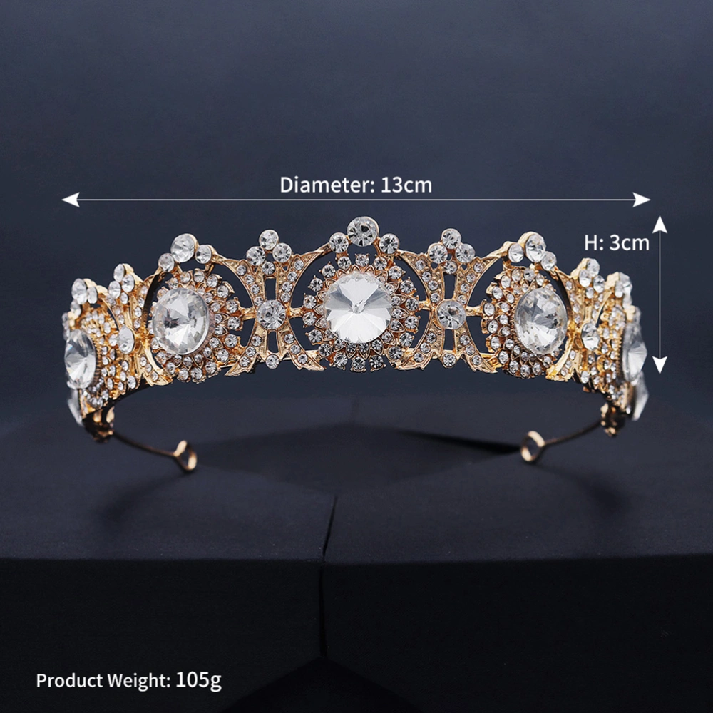 Vintage Hollow-out Crown Fashion Crystal Headdress Wedding Bride Hair Round Hair Decor (Golden)