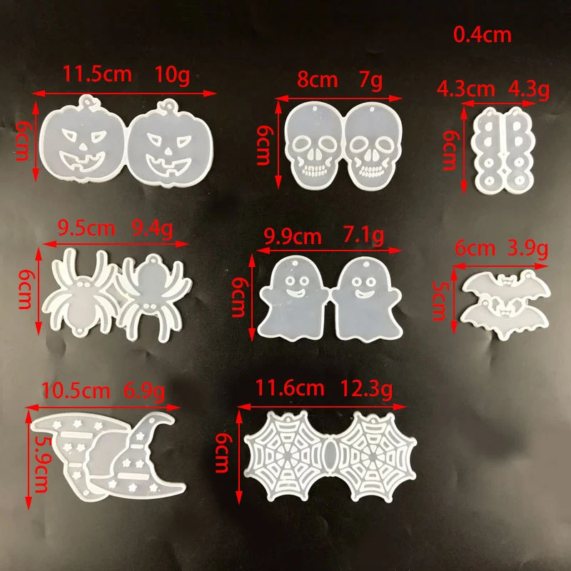 8pcs Halloween Earring Molds Epoxy Resin Pendant Mold Silicone Mold for DIY Jewelry Earring Necklace Charms