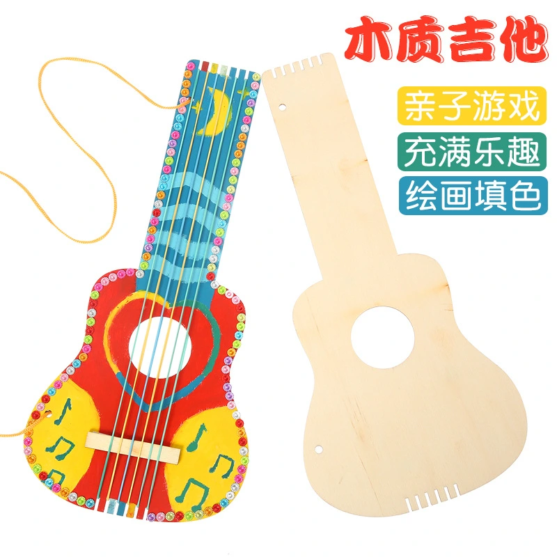 4 Sets DIY Making Musical Instruments Guitar Wooden Unfinished Guitar Blank Wood Guitar for Kids