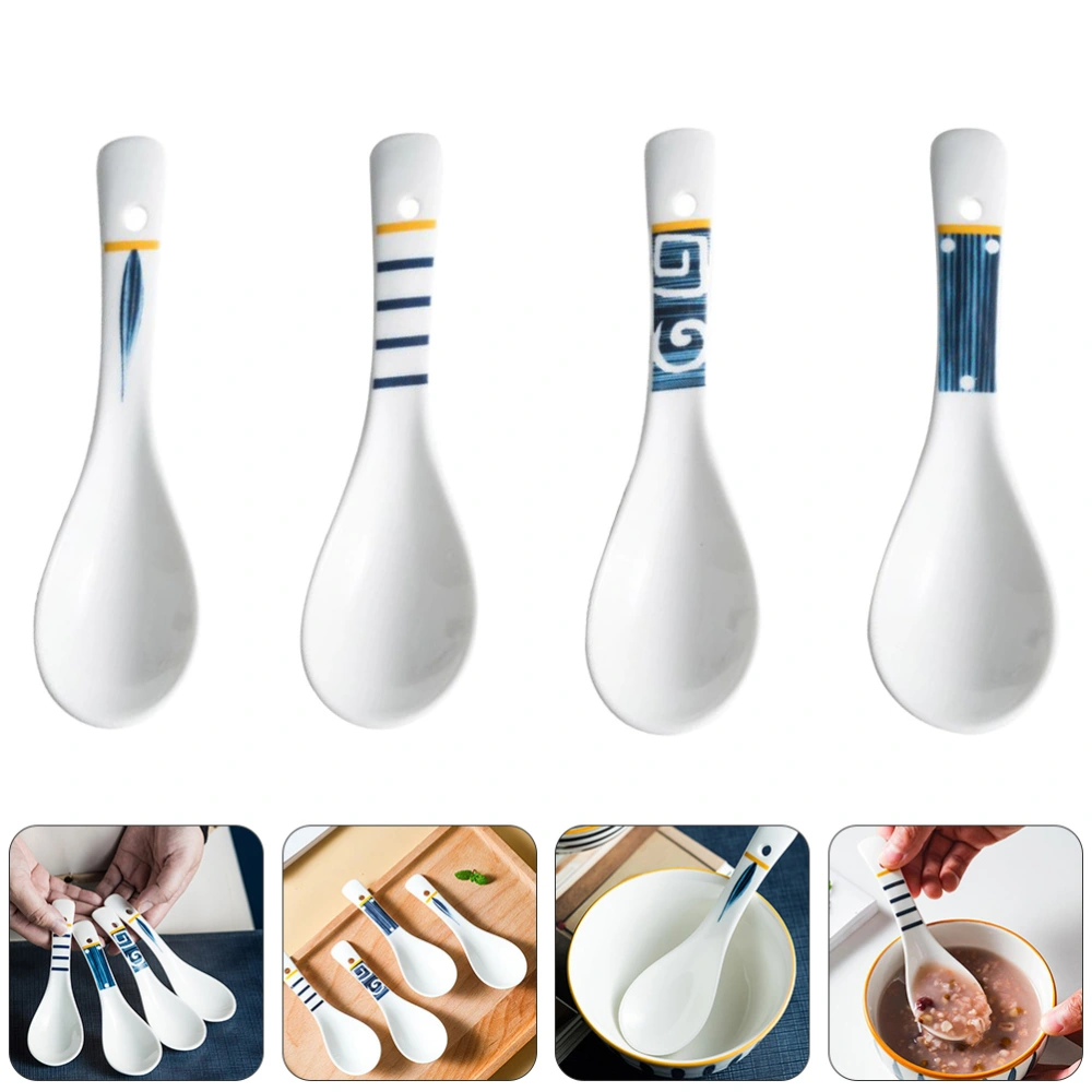 4pcs Japanese Style Ceramic Spoons Simple Soup Spoon Home Spoon Tableware