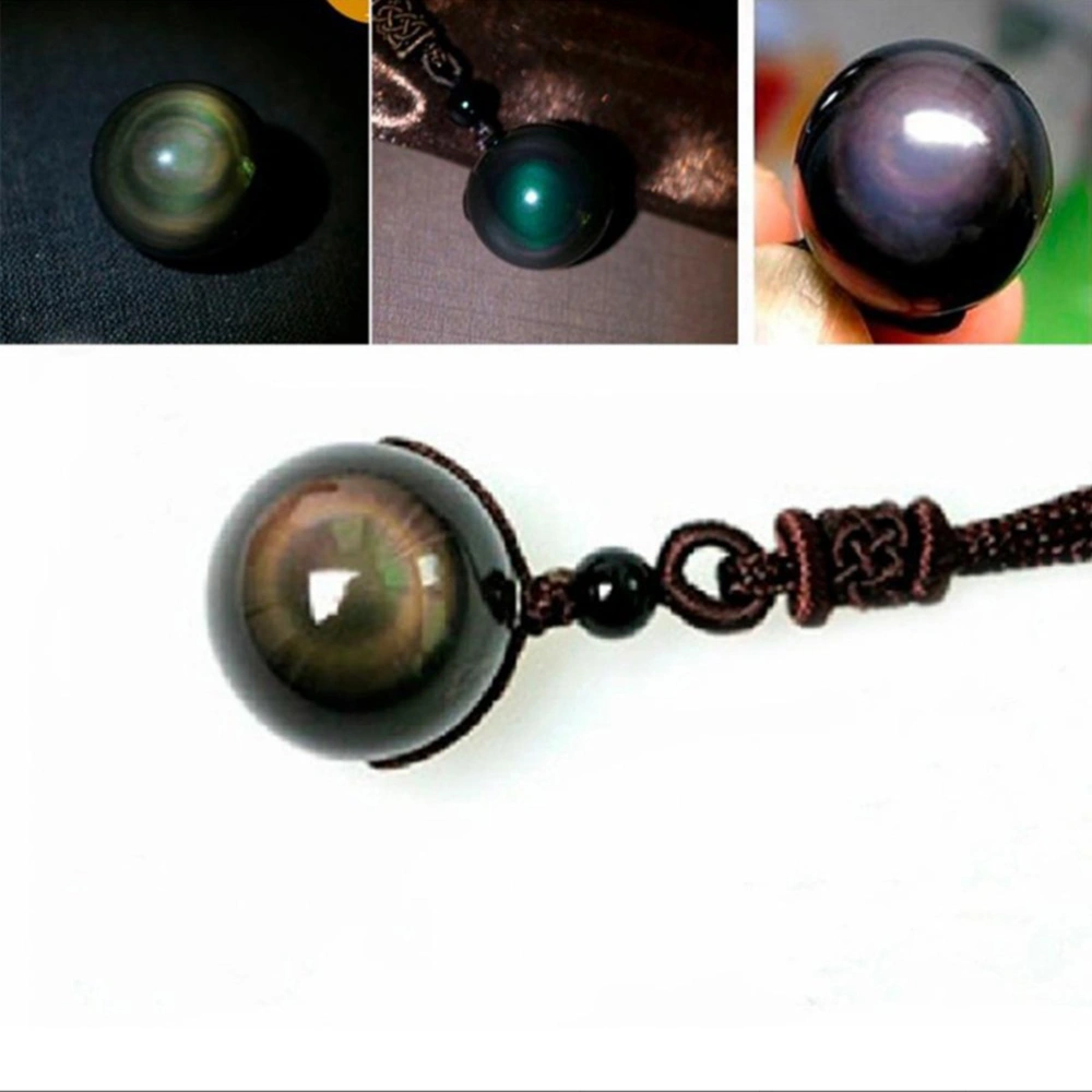 Natural Stone Black Obsidian Pendant 18mm Rainbow Eyes Rainbow Beads Blessing  Love Necklaces Pendants For Men and Women