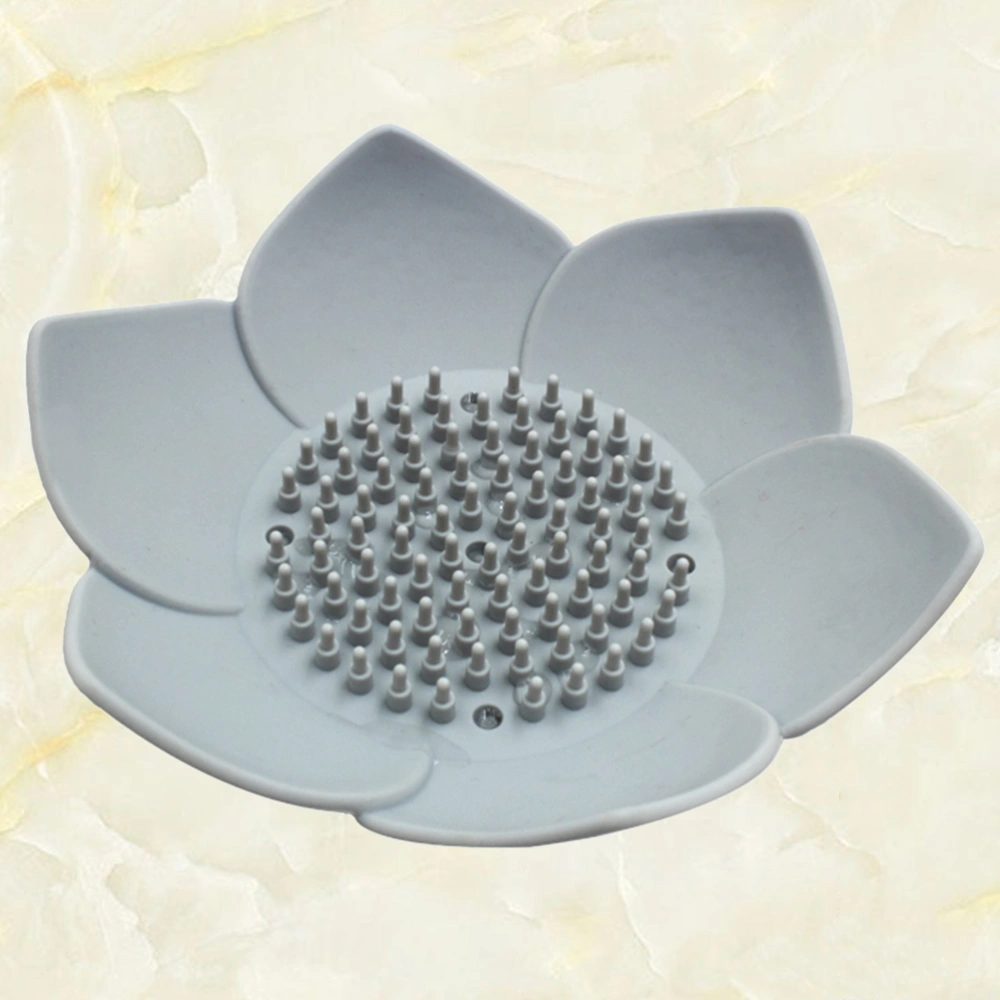 1PC Silicone Petals Shaped Soap Dish Creative Flower-shaped Soap Holder Household Draining Soap Box Solid Soap Storage Tray Handmade Soap Pad for Home Bathroom Toilet Use (Grey)