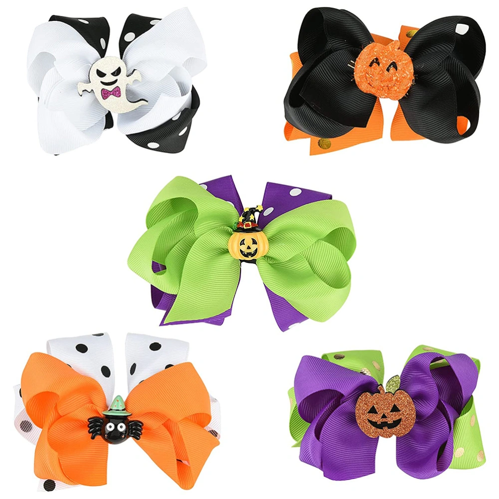 5pcs Halloween Hair Bows Clips Bow Grosgrain Ribbon Hairpin Girls Hair Accessories