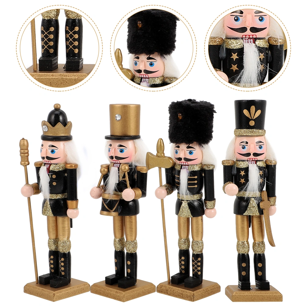 4pcs Wooden Nutcracker Figurine Wood Nutcracker Christmas Desktop Decor Garden Decor