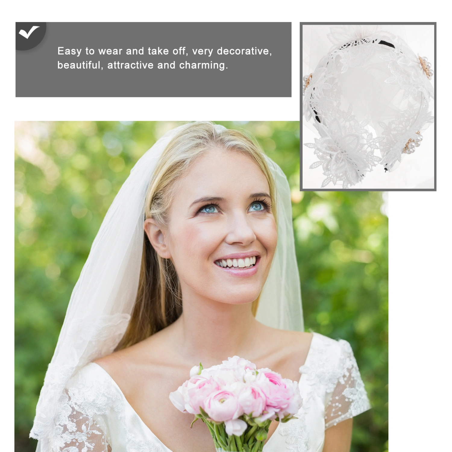 Women Wedding Long Veil Headband with Pearls Bridal Veil Tulle Costume Prop