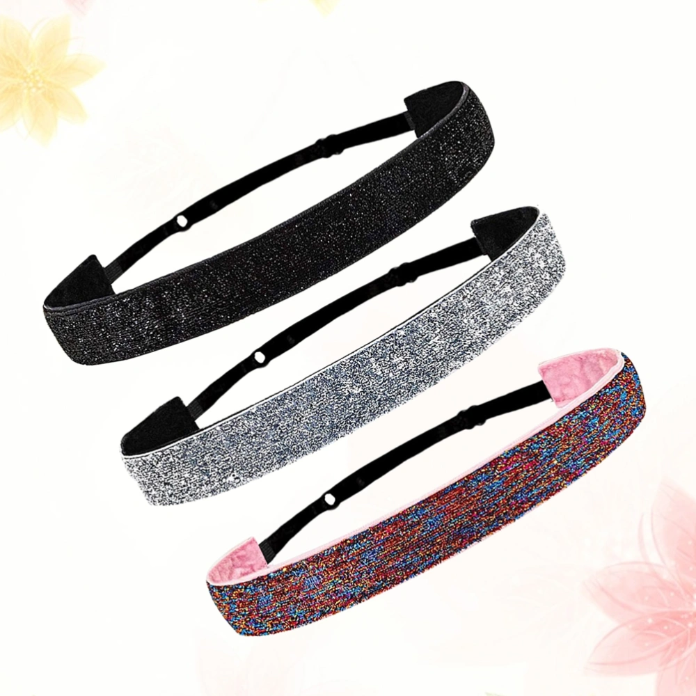 3pcs Elastic Headband Non Headwear Yoga Headband Fashion Head Wrap Sports Head Band for Woman Girl Lady (Slilver Colorful 1 and Colorful 2 One for Each)