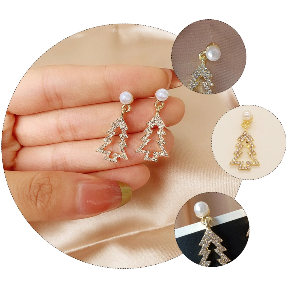 1 Pair of Sterling Silver Earrings Fashionable Xmas Tree Ear Stud Jewelry Decor