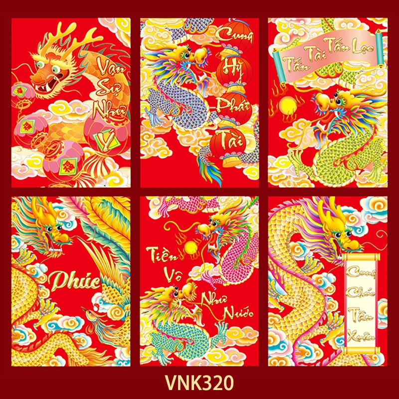 6Pcs Spring Festival Red Envelopes The Year of Dragon Luck Money Envelopes Decorative Red Envelopes