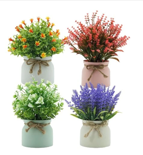 4Pcs Artificial Potted Flowers Faux Plants Potted Plant Decor Artificial Flower Bonsai Table Fake Flower