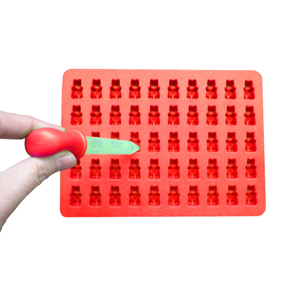 50 Lattices DIY Silicone Baking Molds Chocolate Cartoon Animals Bear Shaped Pans Candy Molds Ice Mold Trays (Red)