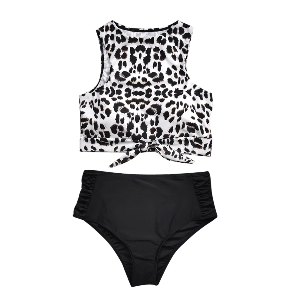 1 Set Leopard Bikini High Waist Tankini Sexy Swimsuit Swimwear Bathing Suits for Women (White Leopard + Black Pants L)