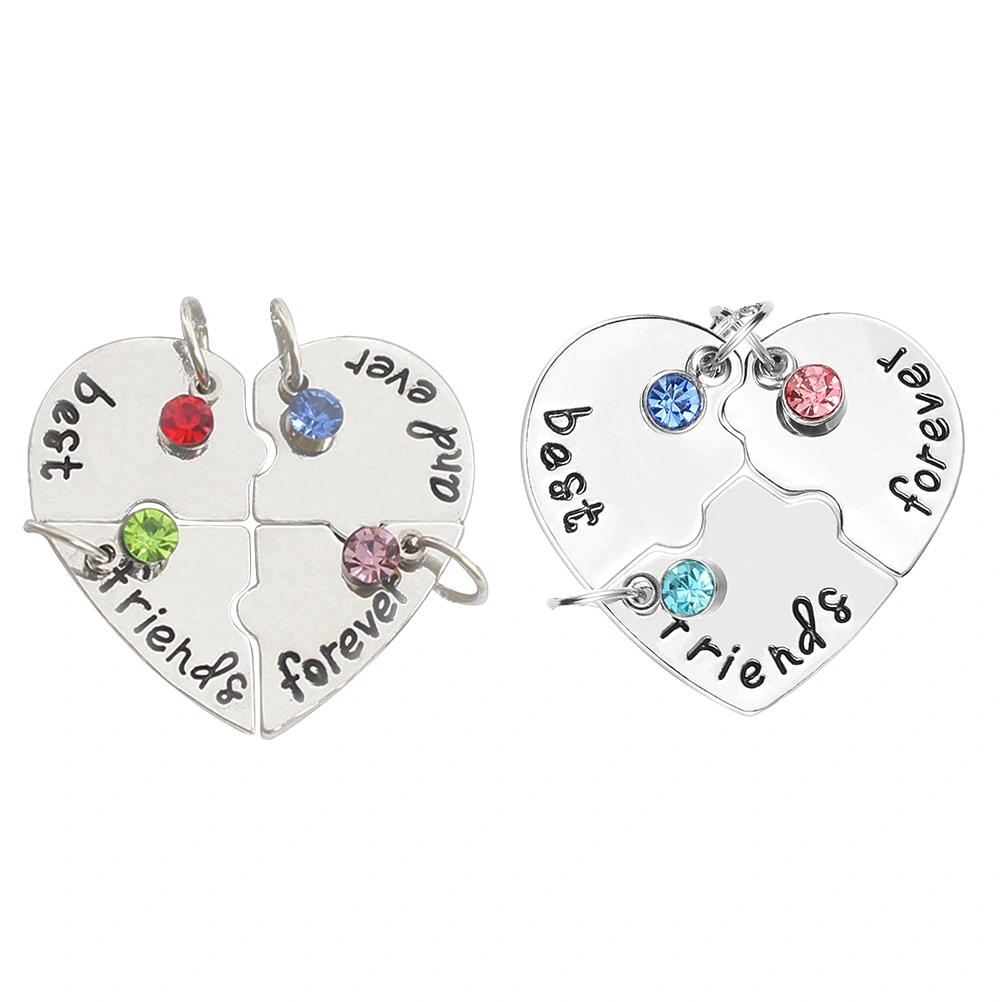 2 Sets Best Friend Forever and Ever Necklaces Heart Pendant Stitching Necklaces