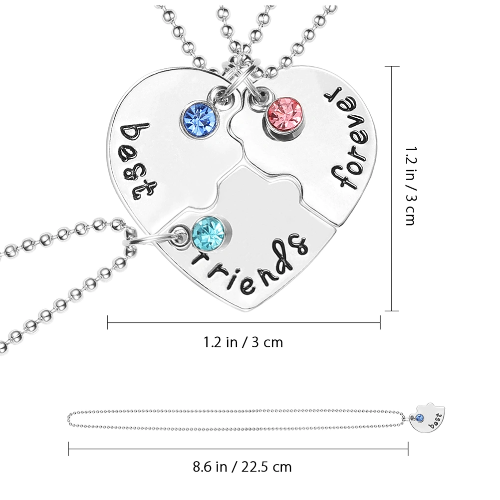 2 Sets Best Friend Forever and Ever Necklaces Heart Pendant Stitching Necklaces