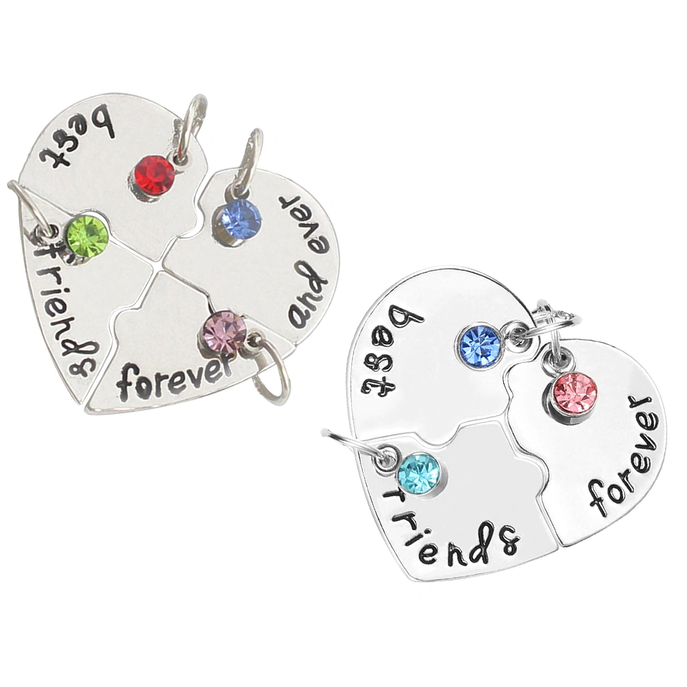 2 Sets Best Friend Forever and Ever Necklaces Heart Pendant Stitching Necklaces