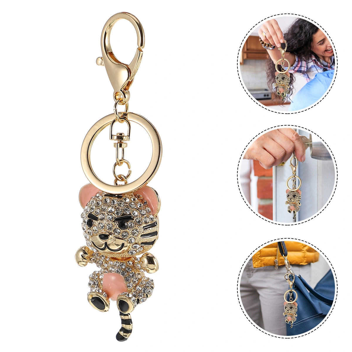 1PC Lovely Rhinestone Key Chain Pendant Tiger Shaped Car Bag Hanging Decoration