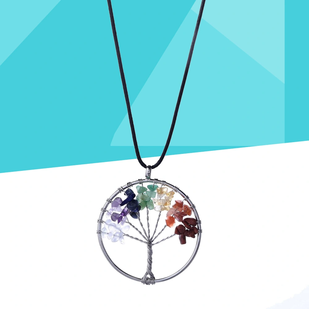 Natural Gravel Tree of Life Necklace Handmade Natural Stone Necklace Tumbled Gemstone Tree of Life Pendant Gifts for Mothers Daughters Best Friend (Colorful)