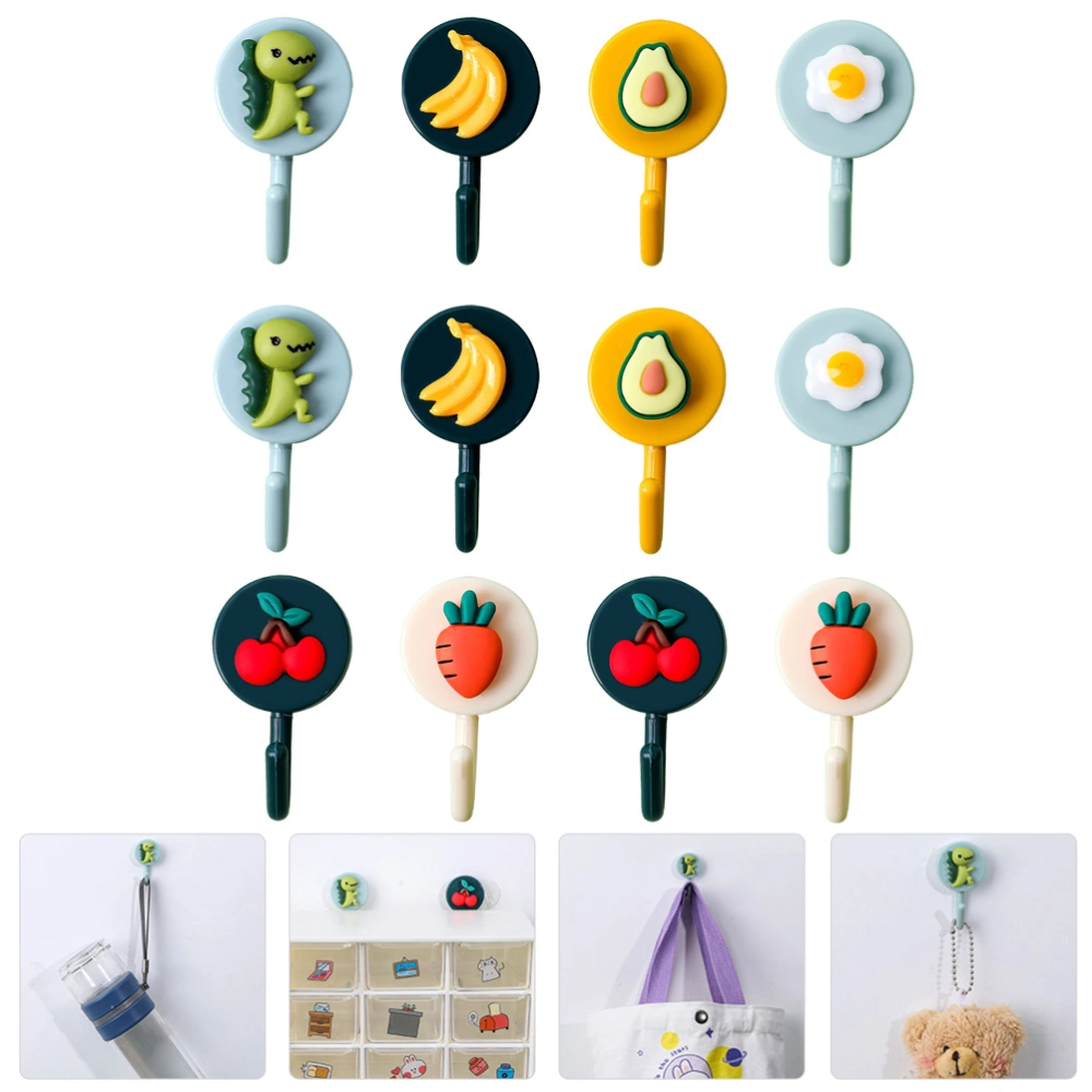 12 Pcs Cartoon Animal Fruit Shape Hooks Punch-free Hooks Sundries Organizers