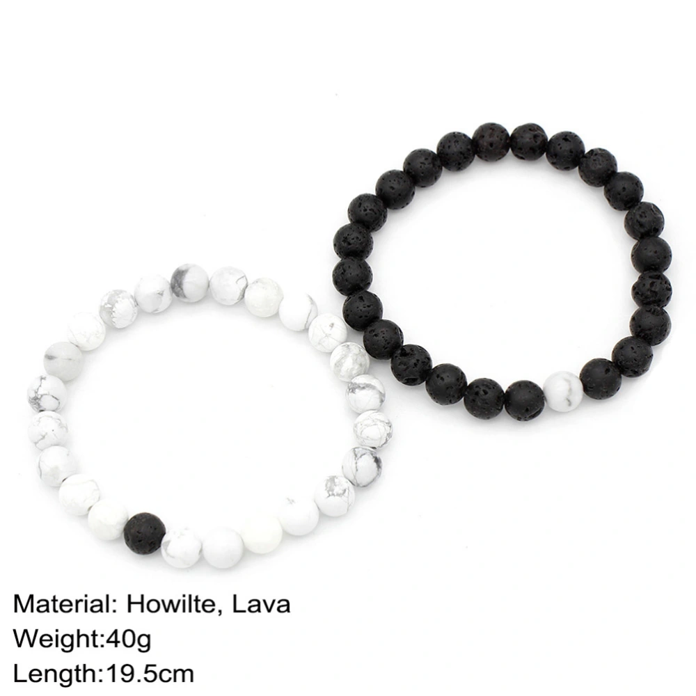 8MM Volcanic Stone Bracelet Natural Men and Women Jewelry Yoga Meditation Fashion Gifts (Black and White)