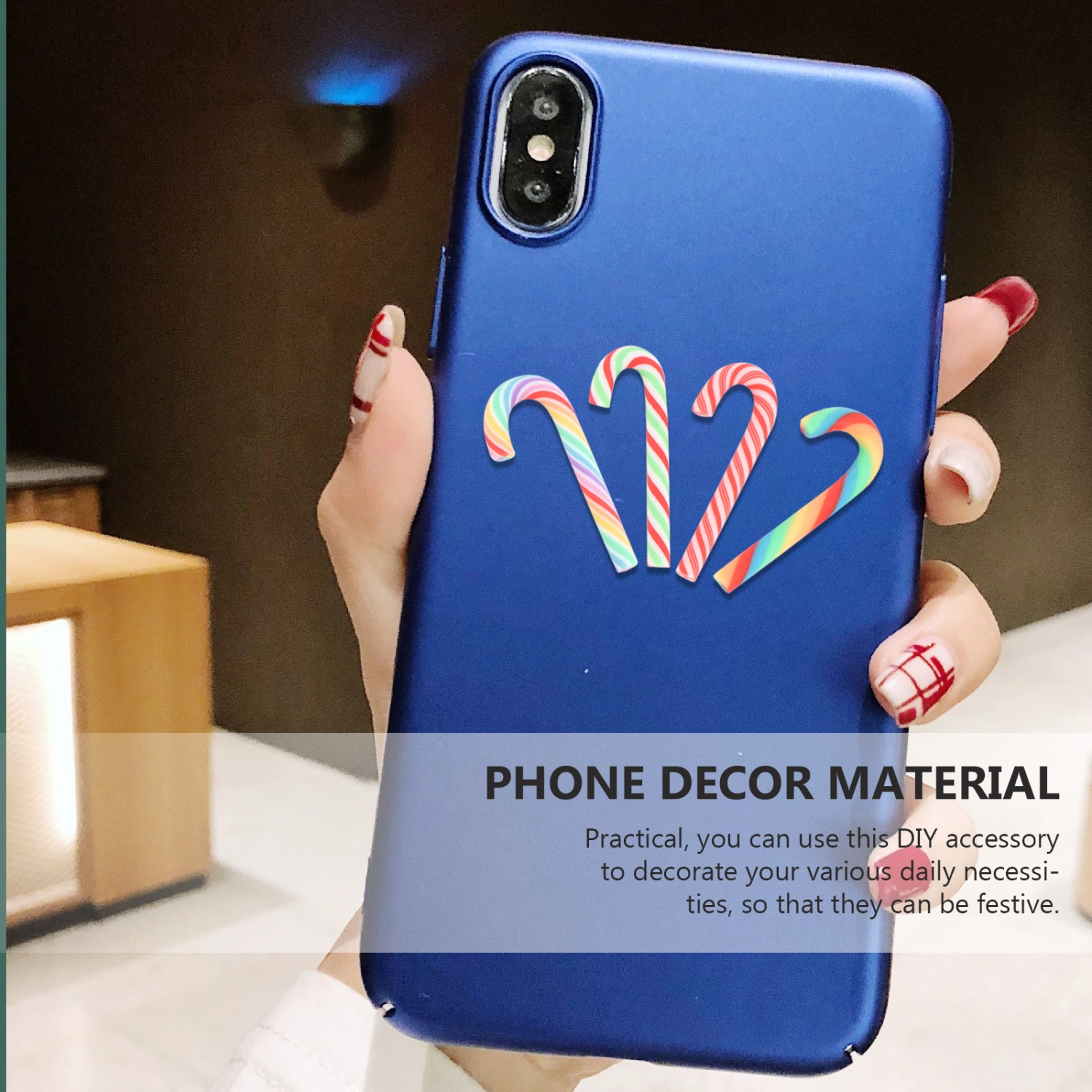 40Pcs Colorful DIY Phone Case Accessory Christmas Emulation Cane Shaped Decor