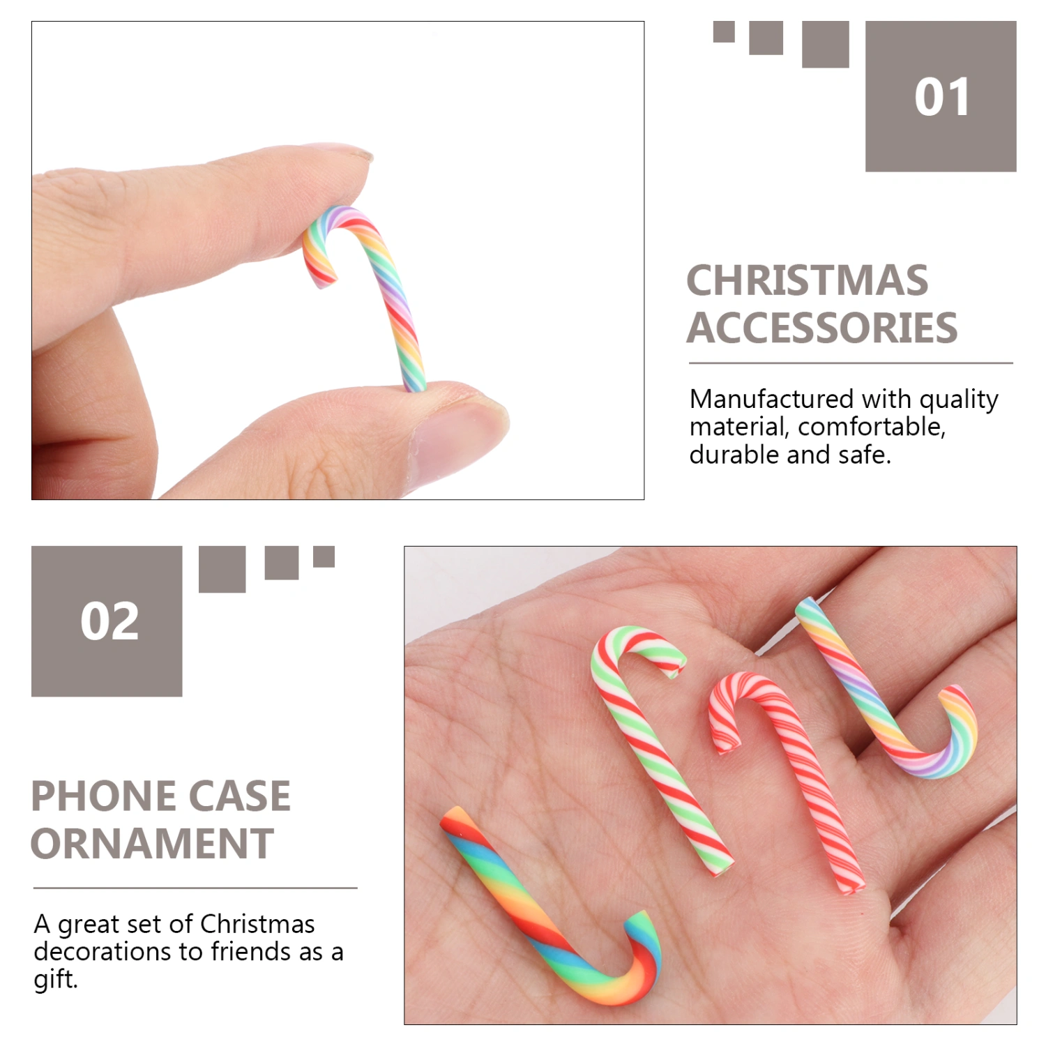 40Pcs Colorful DIY Phone Case Accessory Christmas Emulation Cane Shaped Decor
