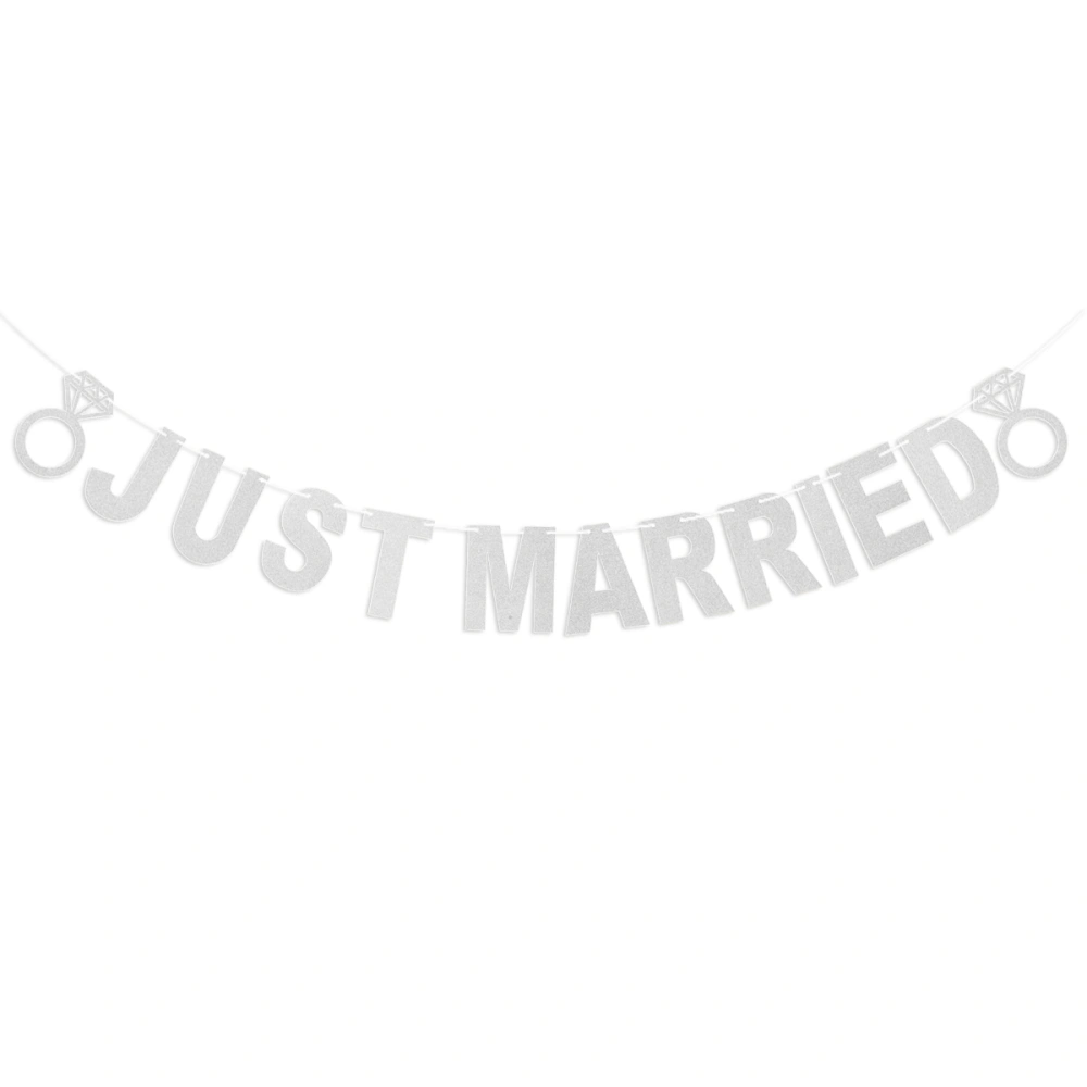 3 Meters JUST MARRIED Letter And Ring Design Glitter Paper Banners Bunting Garlands Photo Booth Props Wedding Signs For Wedding Reception Engagement Marriage Proposal Party Decor (Silver)