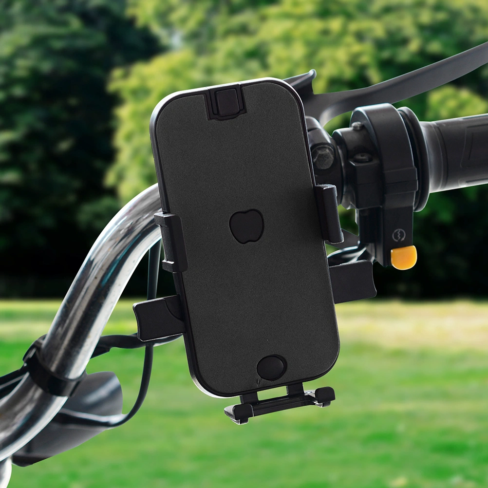 Electric Motorcycle Five-claw Anti-Shake Bracket 360 Degree Rotating Car Automatic Lock Navigation Mobile Phone Bracket Dual USB Fast Charing Black (Handlebar Type)