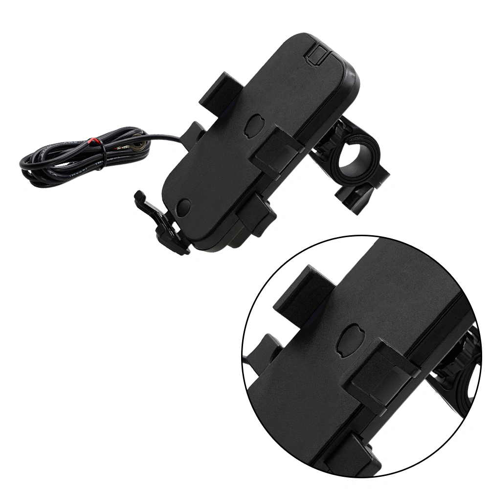 Electric Motorcycle Five-claw Anti-Shake Bracket 360 Degree Rotating Car Automatic Lock Navigation Mobile Phone Bracket Dual USB Fast Charing Black (Handlebar Type)