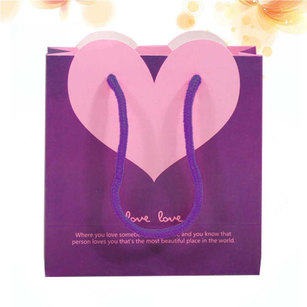 Sweet Heart Shape Paper Gift Bags with Handles Storage Bag for Shopping Birthday Party 22x17x10cm (Purple/Random Handle Color)