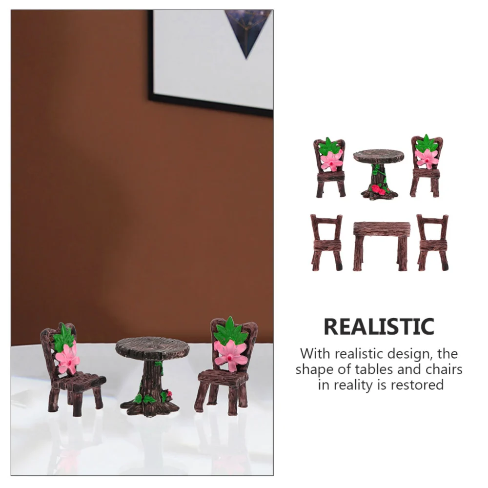 6Pcs Fairy Garden Furniture Ornaments Miniature Table Chairs Micro Resin Tables Chairs